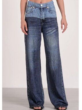 NWT Elan Jade Sweatpant Jean in Denim Two Tone / S